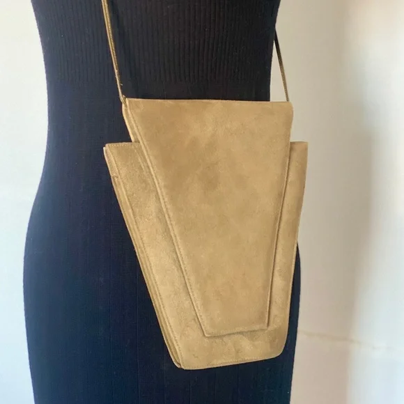 SOLD Charles Jourdan 80s does 20s Deco Vintage Suede Leather Purse Shoulder Bag - Picture 5 of 10